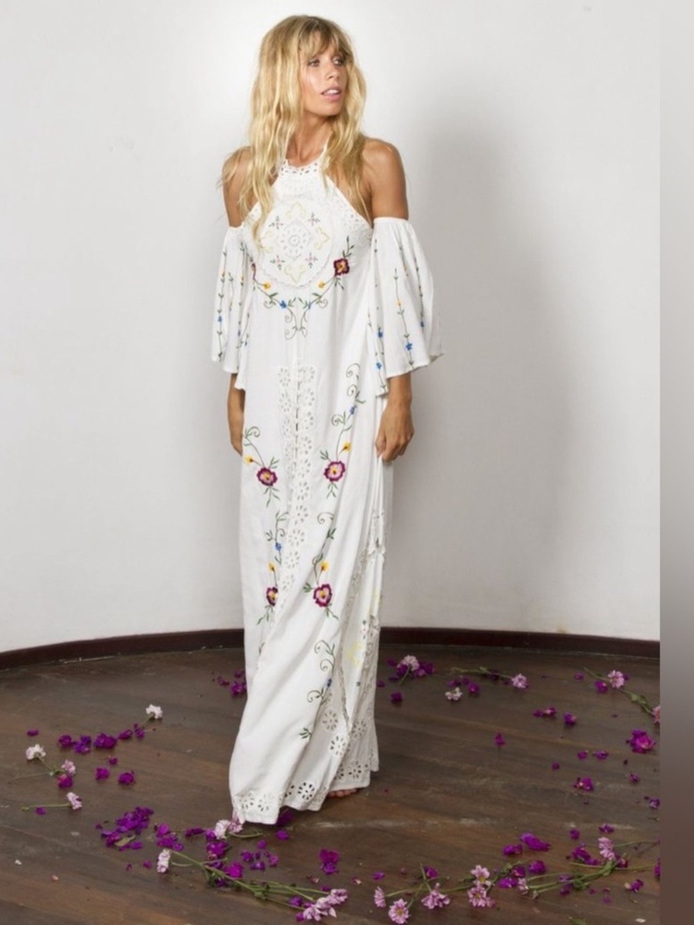 Fillyboo love In The First Lavender Embroidered Halter Maxi Dress Size Large